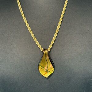 Art Glass Pendant on a Rope Chain Necklace